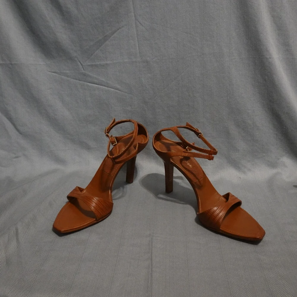SERGIO ROSSI Cognac Lizard/Leather Heeled Sandals, size 40